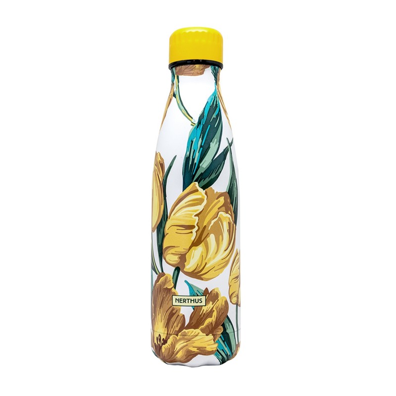 nerthus kitchenware Botella flores grandes AMARILLO 500ml doble pared