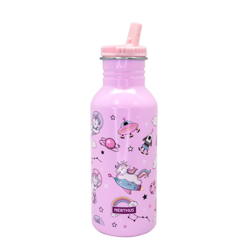 nerthus kitchenware Botella Infantil Unicornios ROSA 500ml - aluminio ultraligero