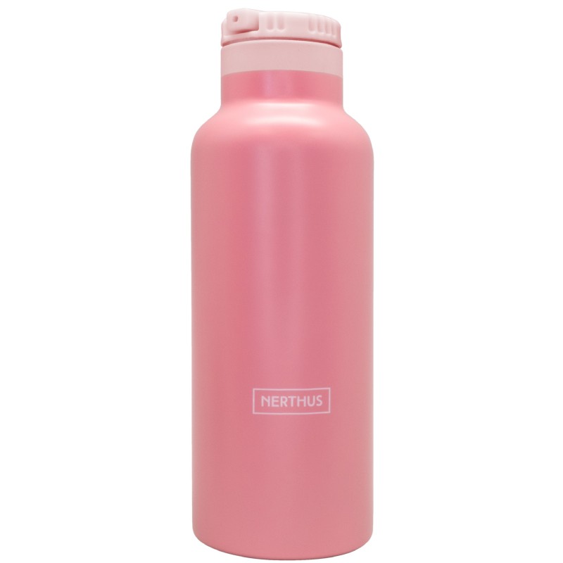 nerthus kitchenware Botella Sport Termo Doble Pared para fríos y Calientes con Tapón Pajita Rosa