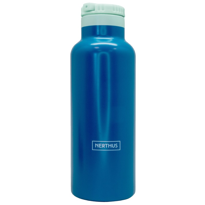 nerthus kitchenware Botella Sport Termo Doble Pared para fríos y Calientes con Tapón Pajita Azul Espacio