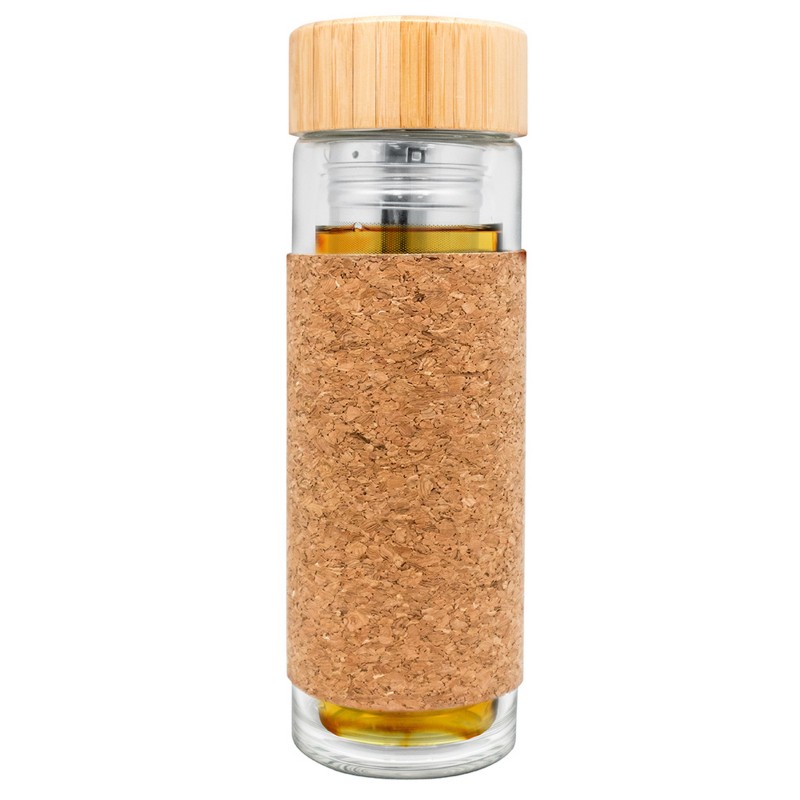 Nerthus Kitchenware Botella Té Cristal 300ml DOBLE PARED Corcho