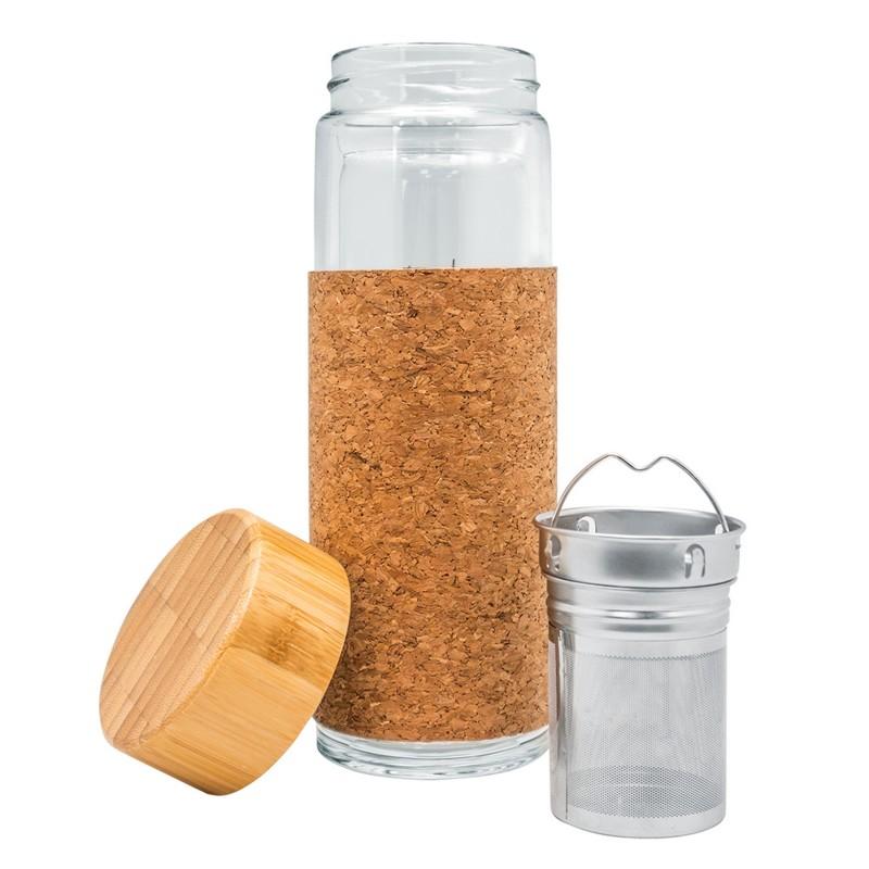 Nerthus Kitchenware Botella Té Cristal 300ml DOBLE PARED Corcho