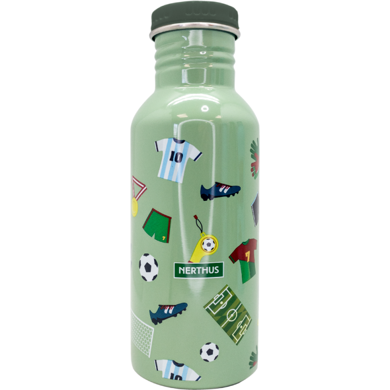 nerthus kitchenware Botellín de agua infantil con tapón pajita a prueba de fugas 500 ml Futbol