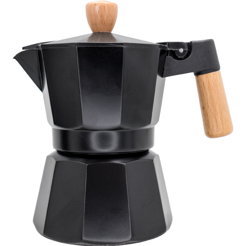 nerthus kitchenware Cafetera Italiana de Inducción 3 tazas Diseño Negro Madera