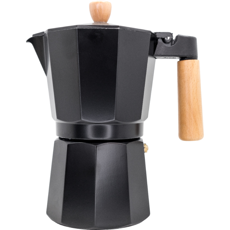 nerthus kitchenware Cafetera Italiana de Inducción 9 tazas Diseño Negro Madera