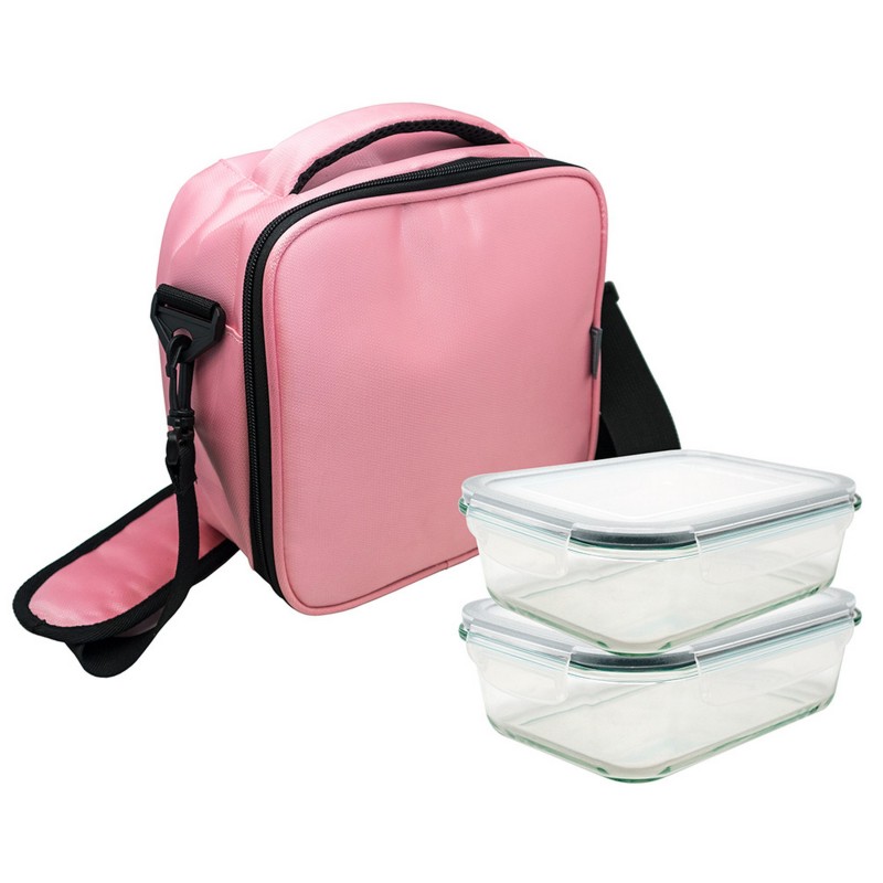 nerthus kitchenware Lunch Bag Rosa + 2 Herméticos de Cristal 640 ml