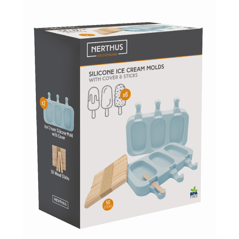 Nerthus Kitchenware Moldes De Silicona Para Helado Con 50 Palitos De Madera Azul