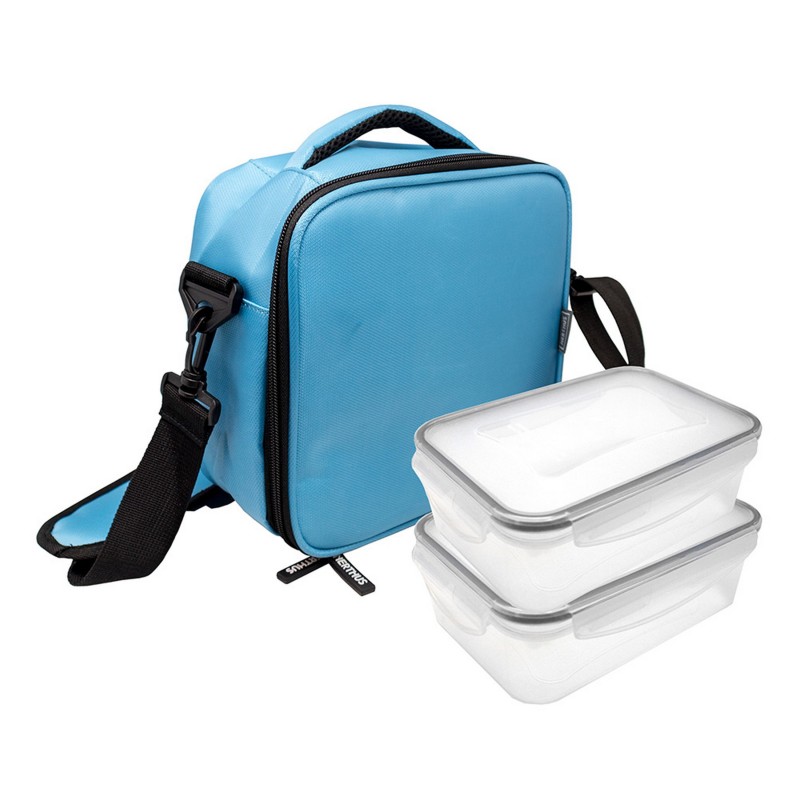 nerthus kitchenware NERTHUS Lunch Bag Azul Claro + 2 Herméticos de 500 ml y 1000 ml