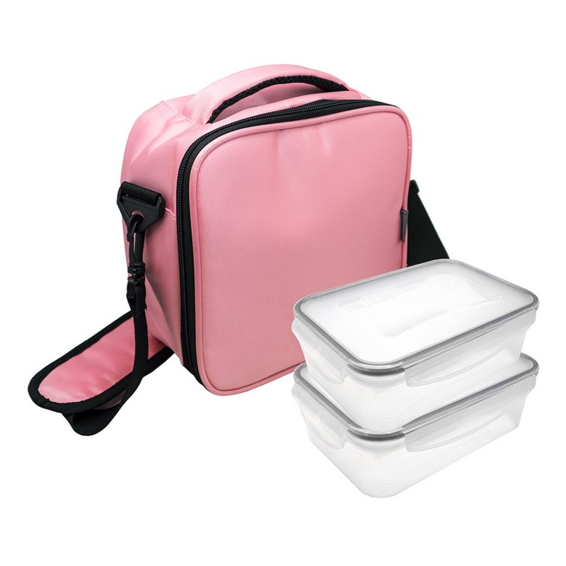 nerthus kitchenware NERTHUS Lunch Bag Rosa + 2 Herméticos de 500 ml y 1000 ml