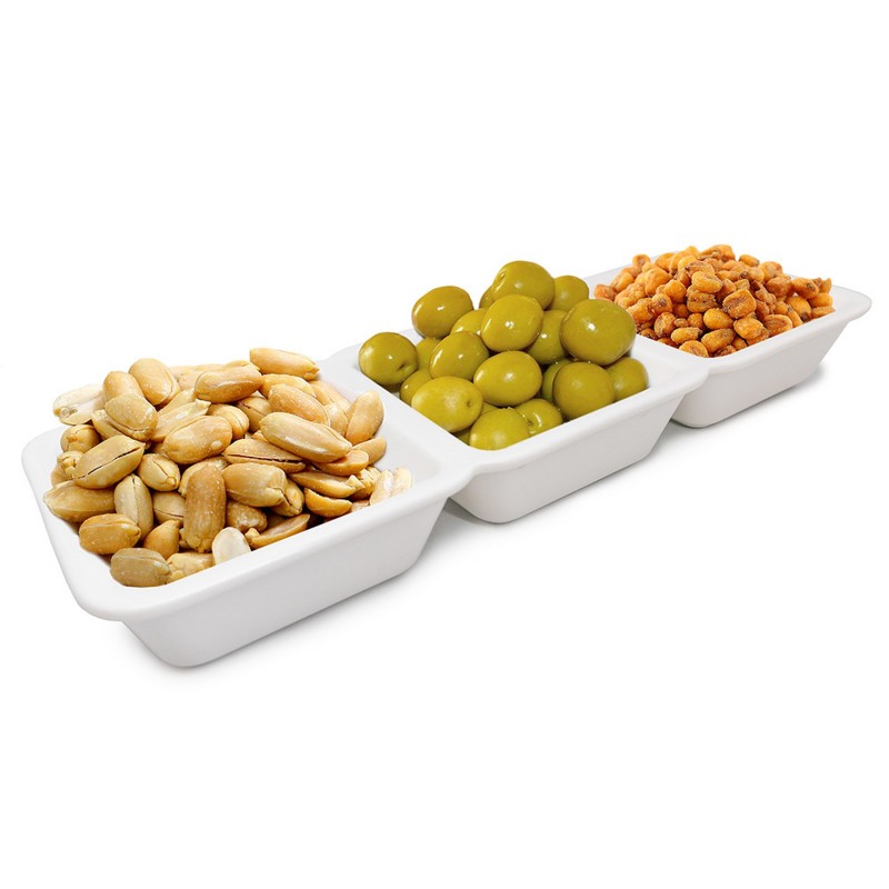 Nerthus Kitchenware Plato De Porcelana Para Aperitivos Con 3 Departamentos Rectangulares