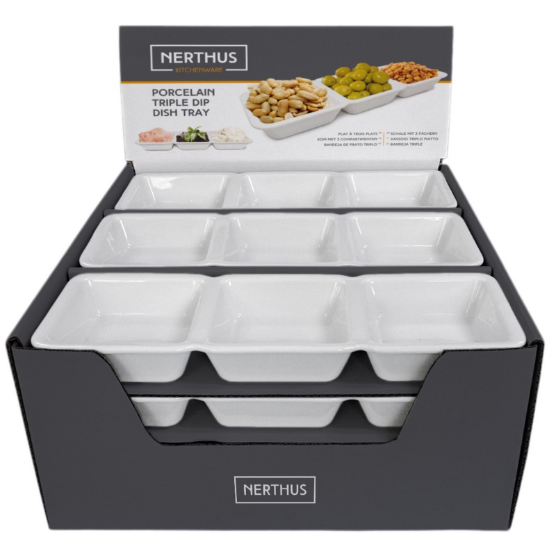 Nerthus Kitchenware Plato De Porcelana Para Aperitivos Con 3 Departamentos Rectangulares