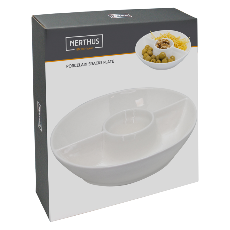 Nerthus Kitchenware Plato Redondo Triple De Porcelana Para Snacks Blanco