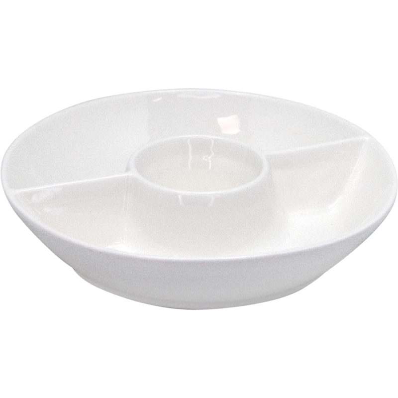 nerthus kitchenware Plato Redondo Triple de Porcelana para Snacks Blanco