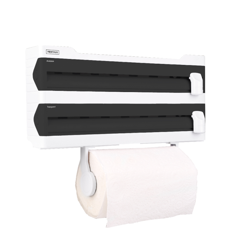 Nerthus Kitchenware Portarollos Pared Dispensador Triple Dispensador Aluminio Y Film Con Corte Estante Especiero