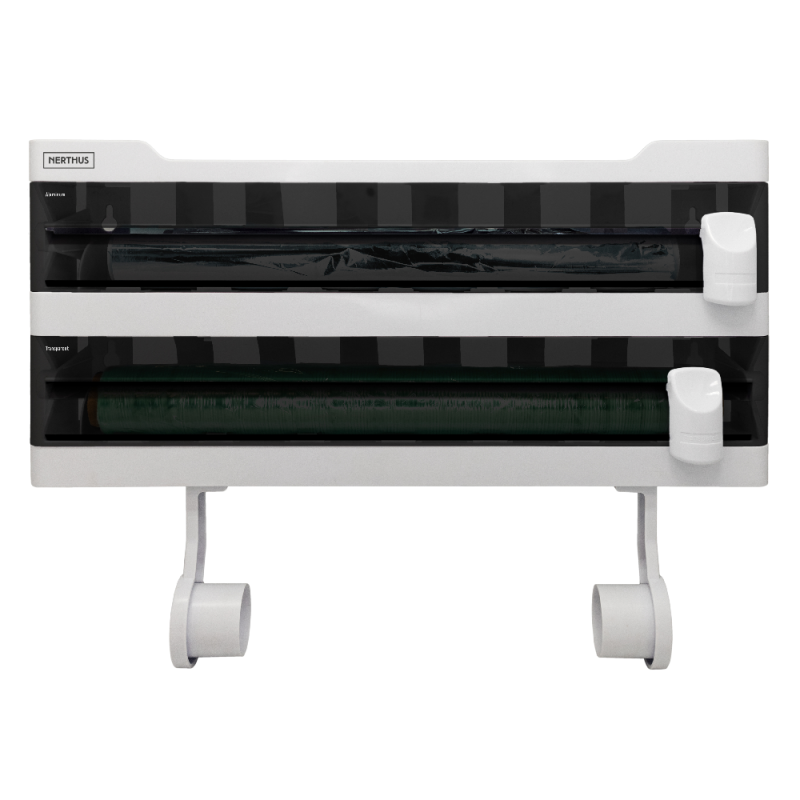 Nerthus Kitchenware Portarollos Pared Dispensador Triple Dispensador Aluminio Y Film Con Corte Estante Especiero