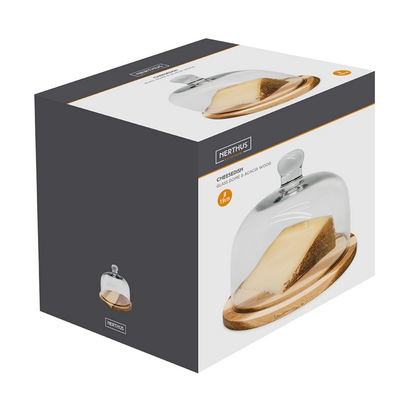Nerthus Kitchenware Quesera Con Tapa De Cristal Y Base De Madera