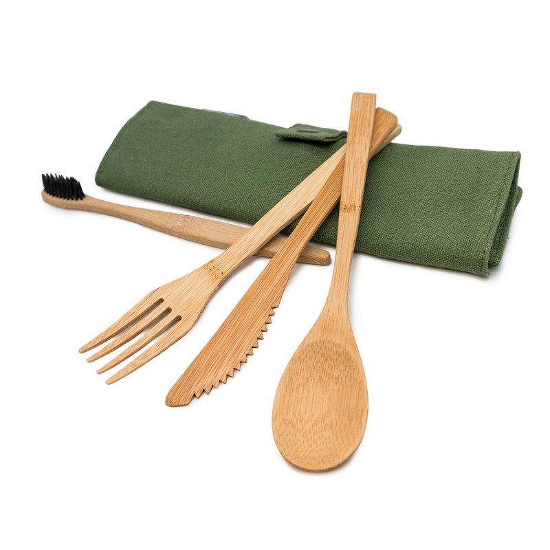 Nerthus Kitchenware Set De Cubiertos Portátil Compacto Bambú