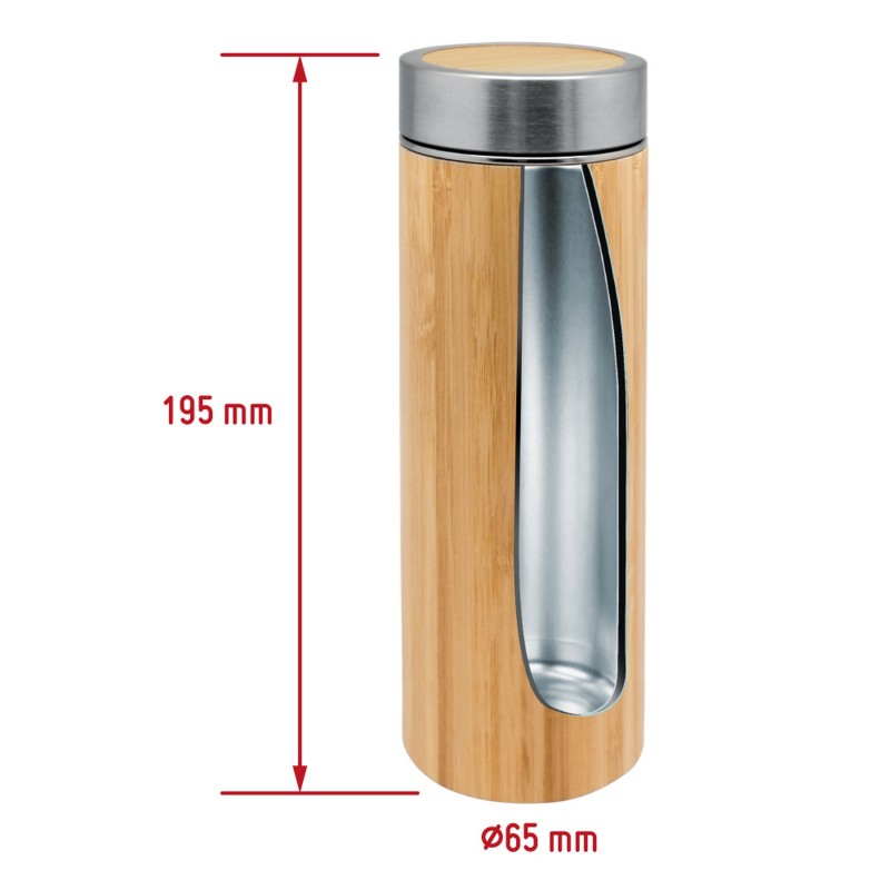 Nerthus Kitchenware Termo Té DOBLE PARED Acero 360 Ml Bambú