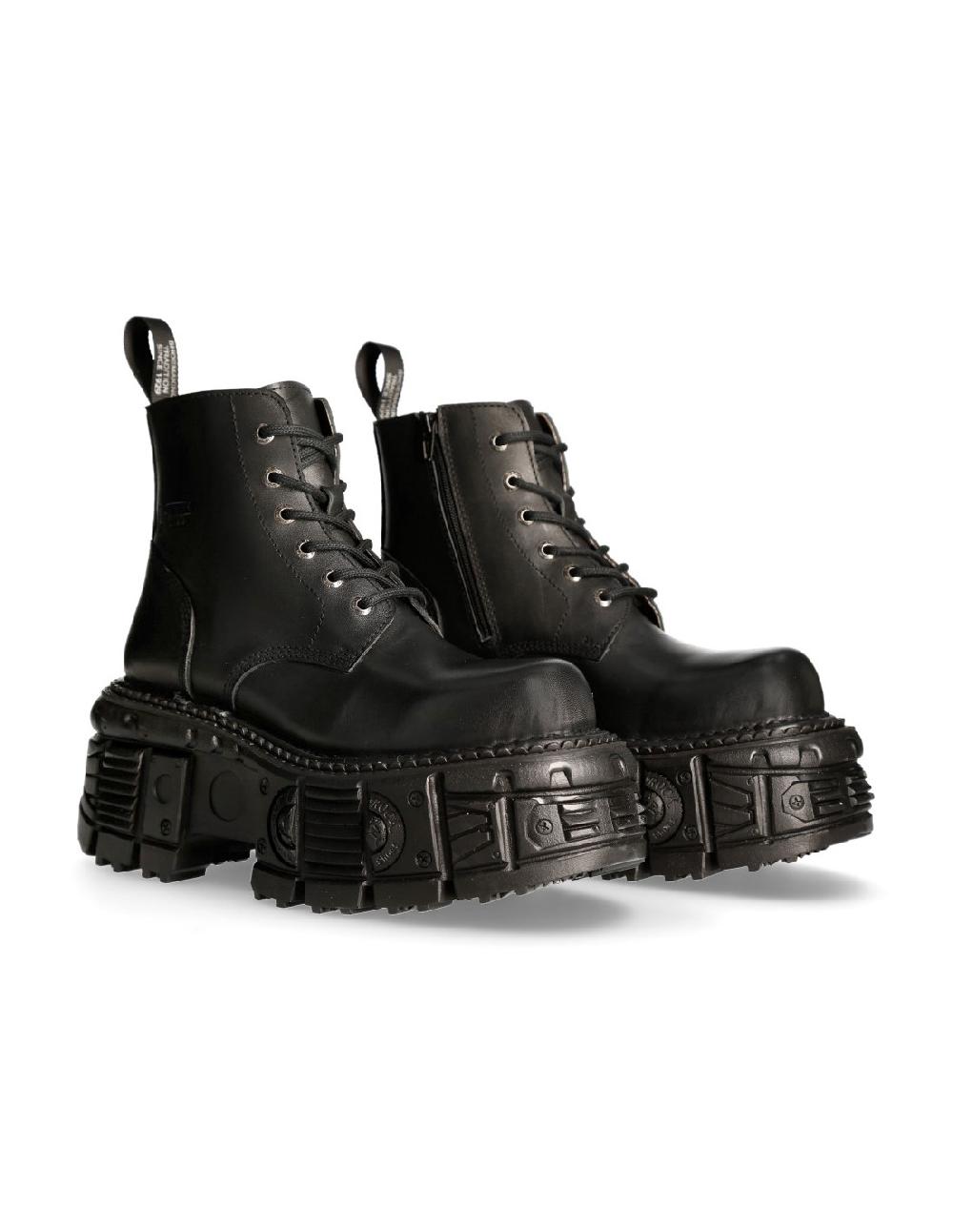 new rock ANKLE BOOT BLACK IMPERFECT WITH LACES M-MILI215-C3