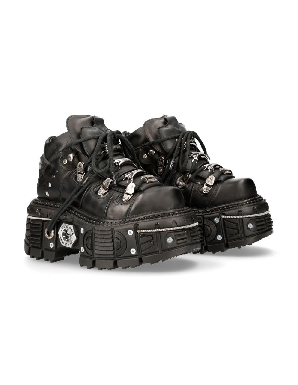 new rock ANKLE BOOT BLACK IMPERFECT WITH LACES M-TANK006C-S1