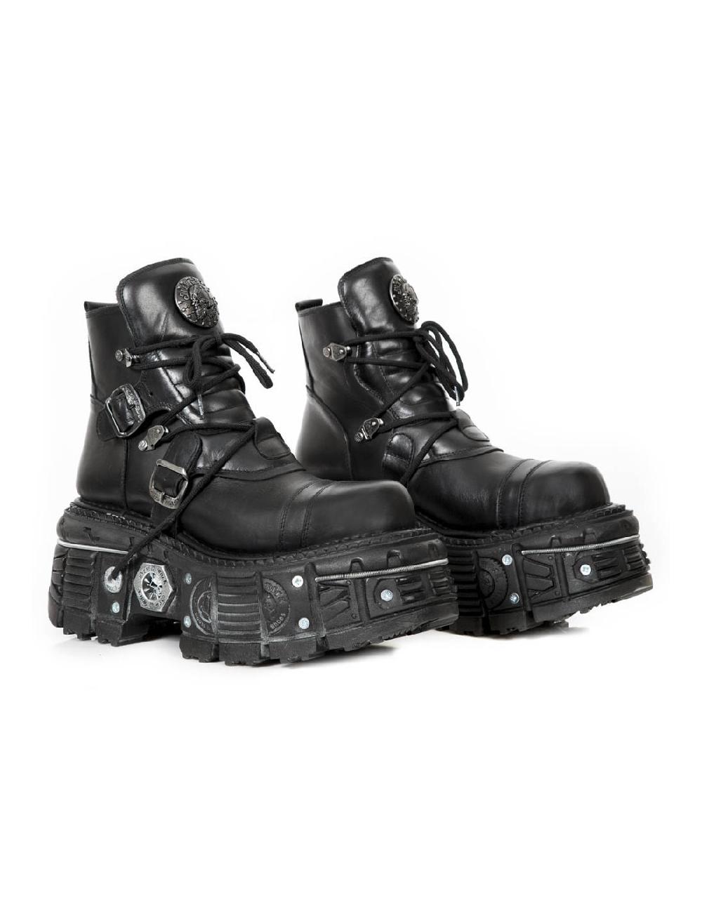 new rock ANKLE BOOT BLACK IMPERFECT WITH LACES M-TANK007-S1