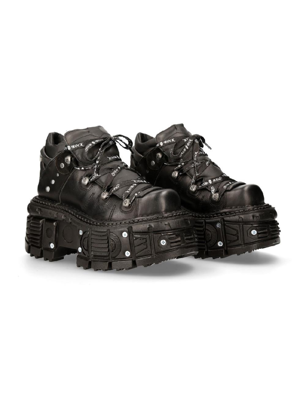 new rock ANKLE BOOT BLACK IMPERFECT WITH LACES M-TANK106NLACE-C1