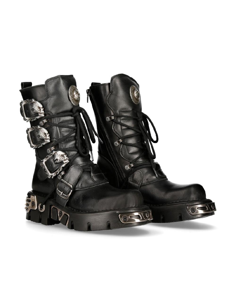 new rock BOOT BLACK REACTOR WITH BUCKLES AND LACES M-391-S1