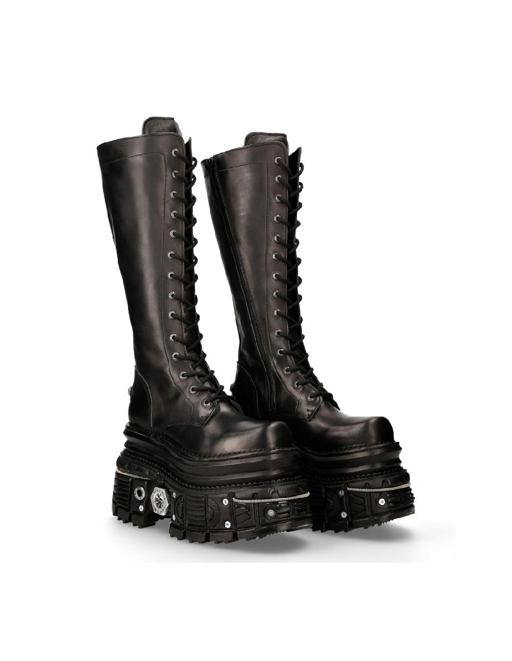 new rock HIGH BOOT BLACK IMPERFECT WITH LACES M-235-C11
