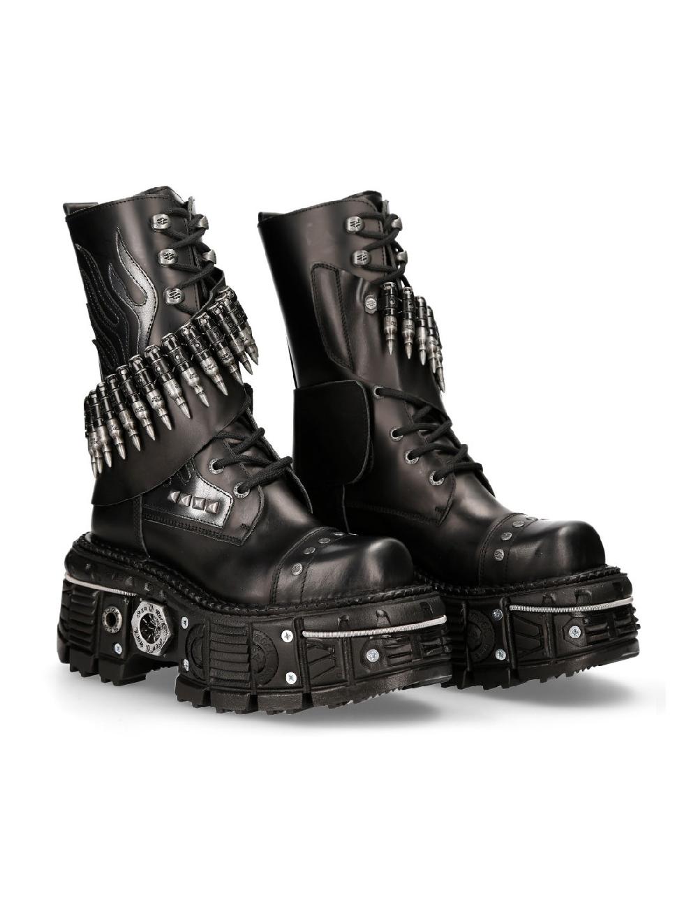 new rock BOOT BLACK IMPERFECT WITH LACES M-297-C4