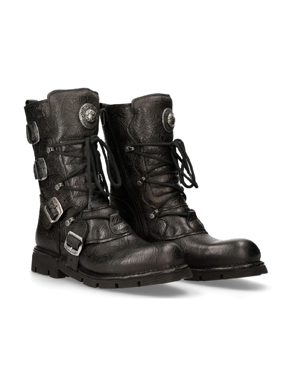 new rock BOOT BLACK PLANING WITH LACES M-1473-S43