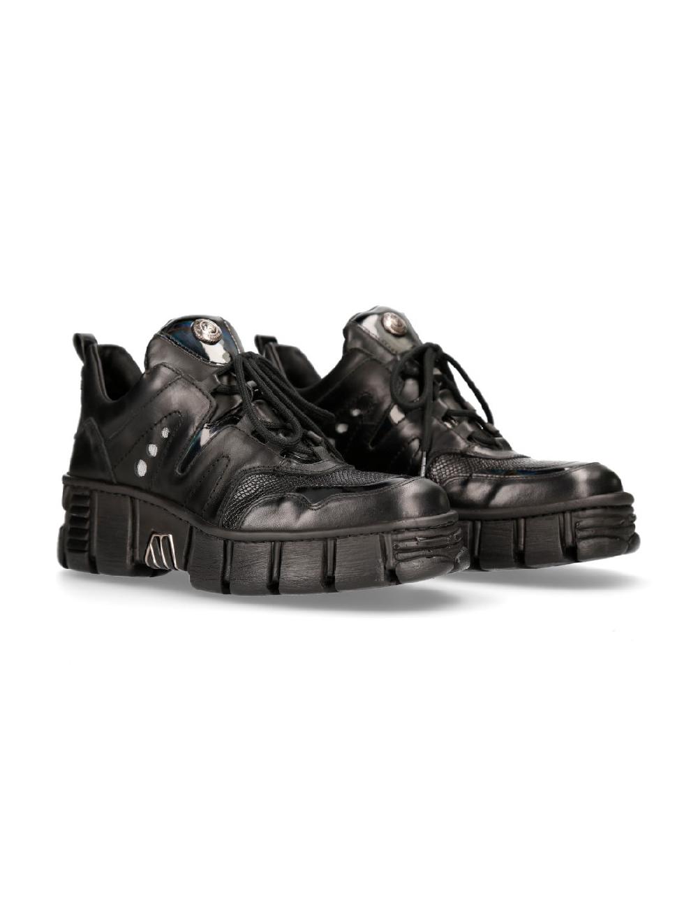 new rock SHOE BLACK TOWER WITH LACES M-WALL019-C2