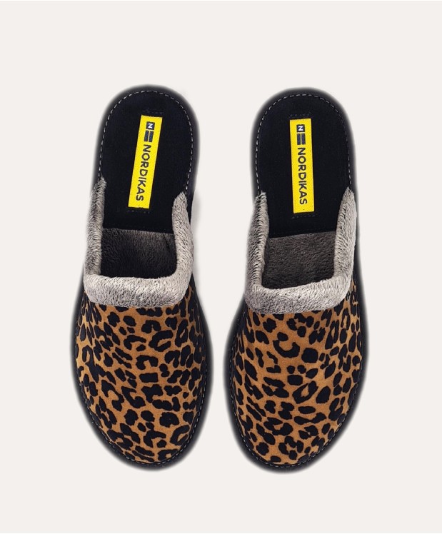 Nordikas ZAPATILLAS DE CASA MUJER LEOPARDO CUERO