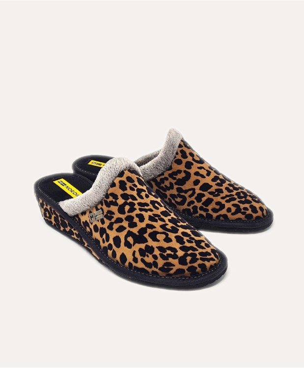 nordikas ZAPATILLAS DE CASA MUJER LEOPARDO CUERO
