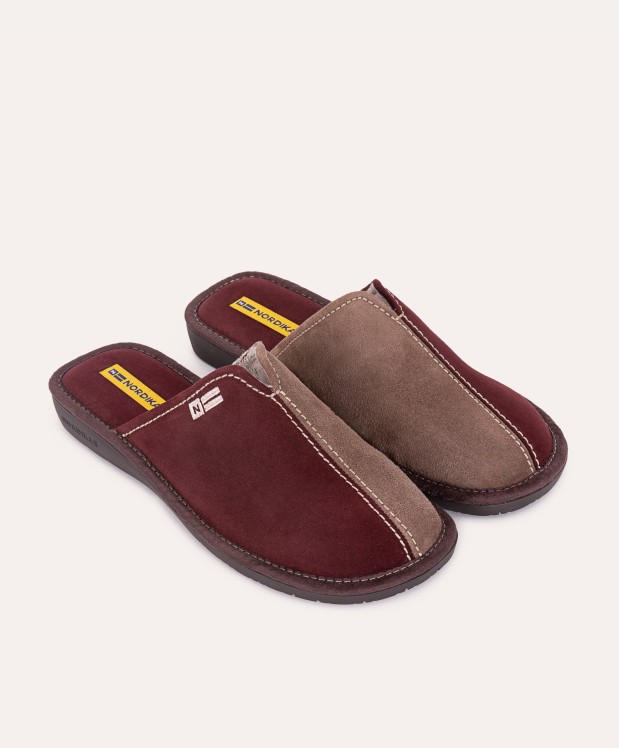 Nordikas ZAPATILLAS DE CASA HOMBRE AFELPADO BURDEOS PIEDRA