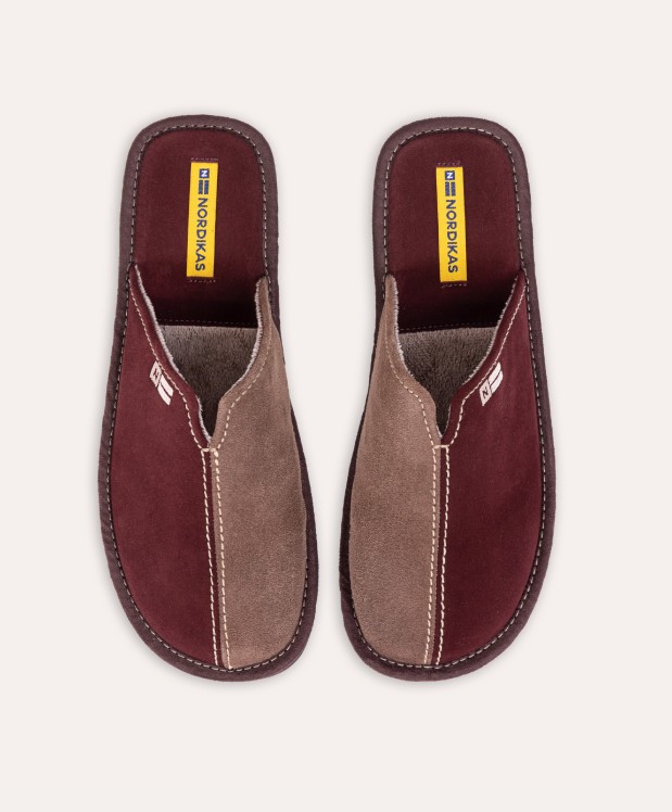 nordikas ZAPATILLAS DE CASA HOMBRE AFELPADO BURDEOS PIEDRA