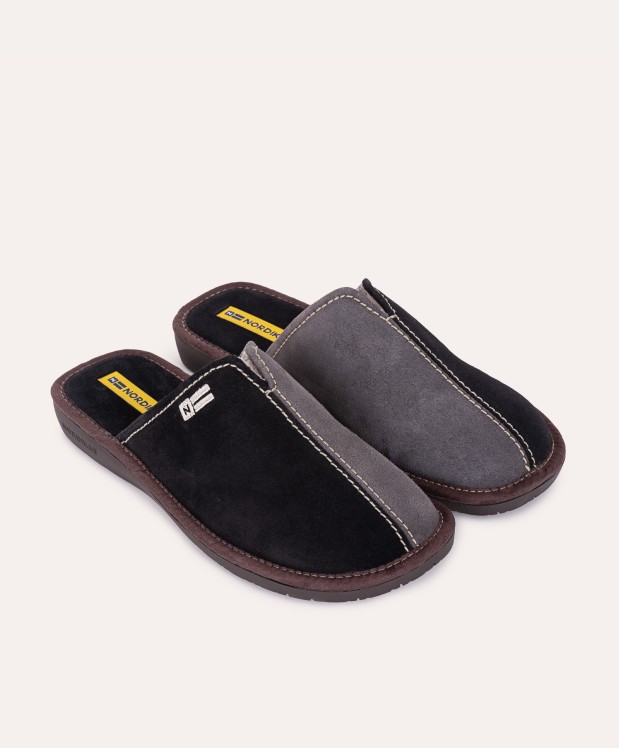 Nordikas ZAPATILLAS DE CASA HOMBRE AFELPADO NEGRO GRIS
