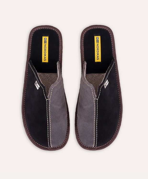Nordikas ZAPATILLAS DE CASA HOMBRE AFELPADO NEGRO GRIS