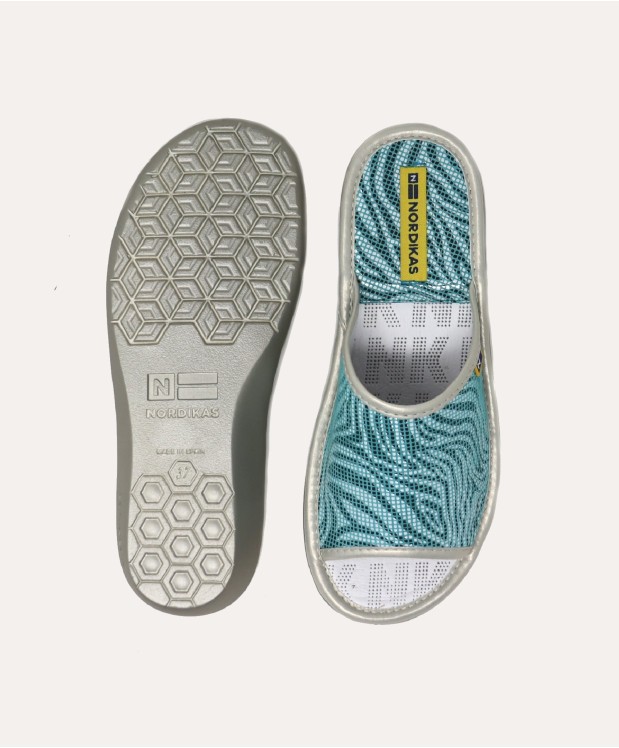 Nordikas ZAPATILLAS DE CASA MUJER PIEL CEBRA TURQUESA