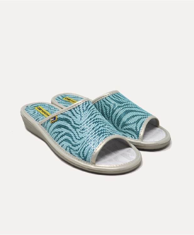 nordikas ZAPATILLAS DE CASA MUJER PIEL CEBRA TURQUESA