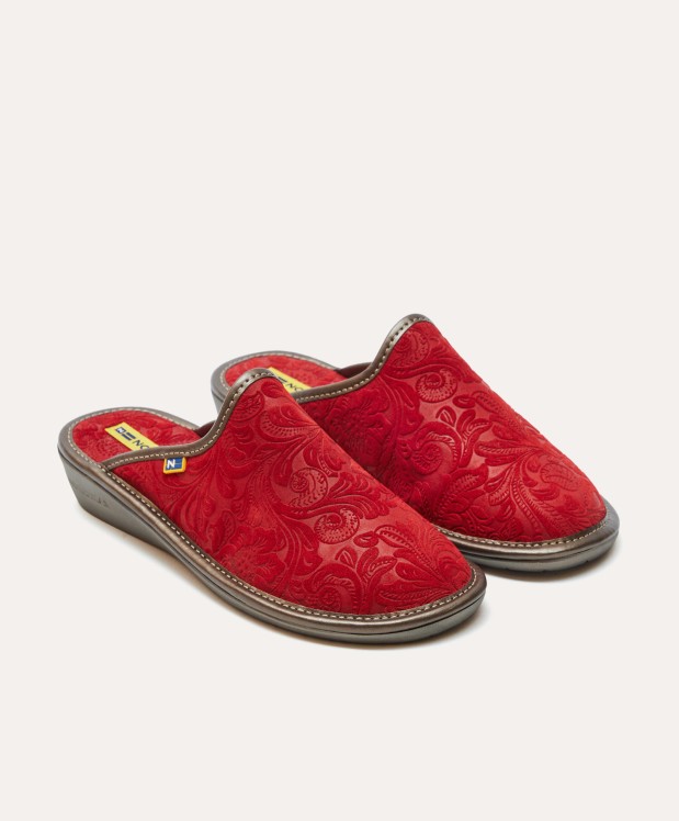 Nordikas ZAPATILLAS DE CASA MUJER PIEL DAMASCO ROJO