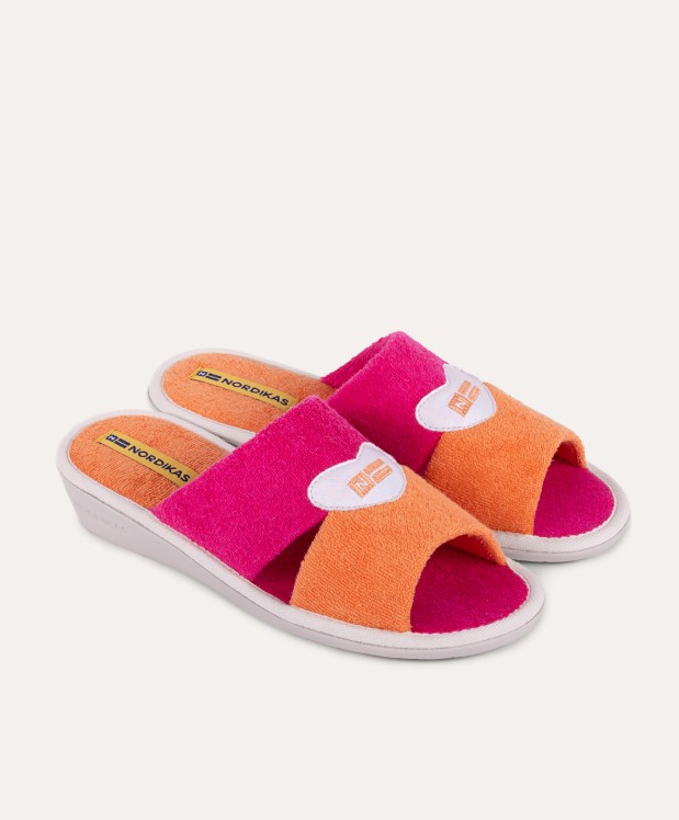 nordikas ZAPATILLAS DE CASA MUJER TOALLA NARANJA FUXIA