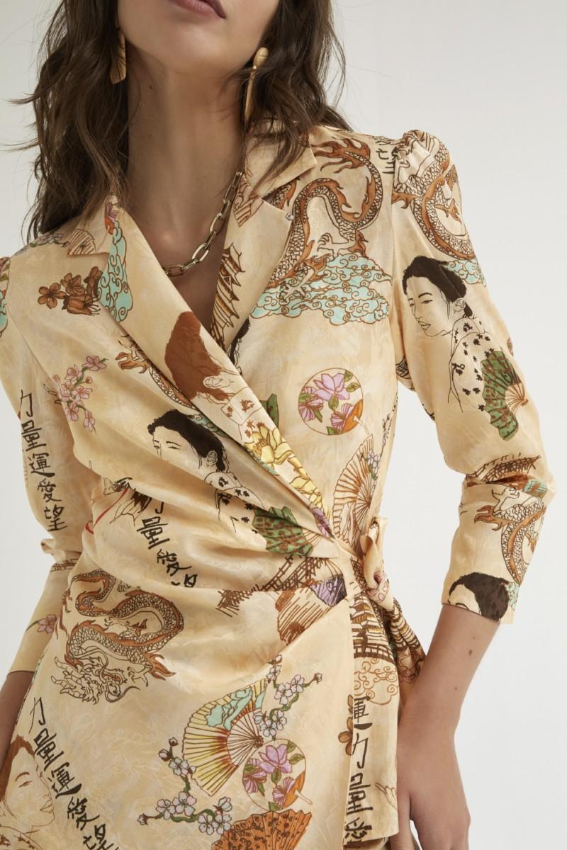 oky coky CHAQUETA CRUZADA JACQUARD ESTAMPADO JAPONÉS