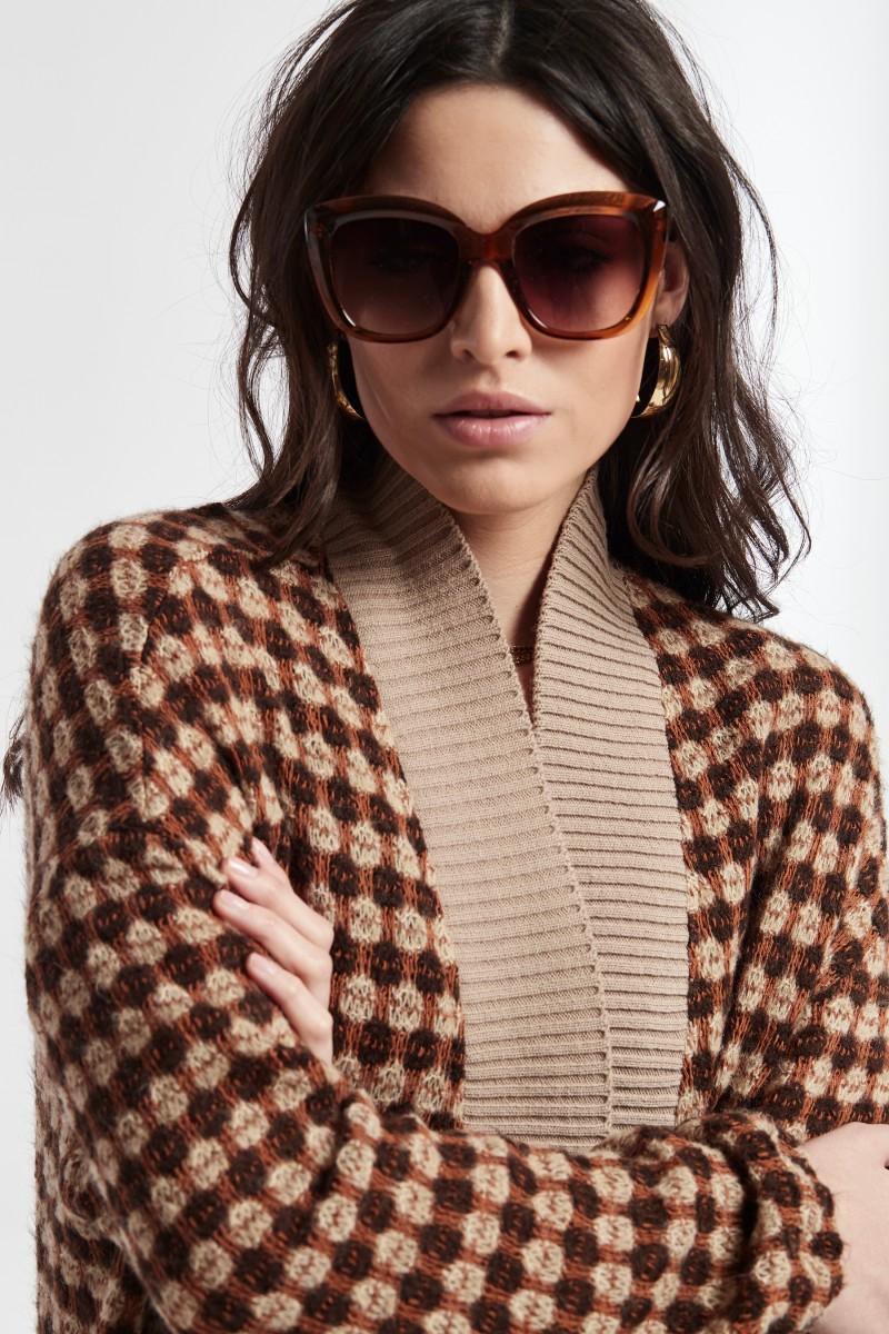 Oky Coky CHAQUETA LARGA SILVIA CON ABERTURAS PUNTO TRICOT TRICOLOR