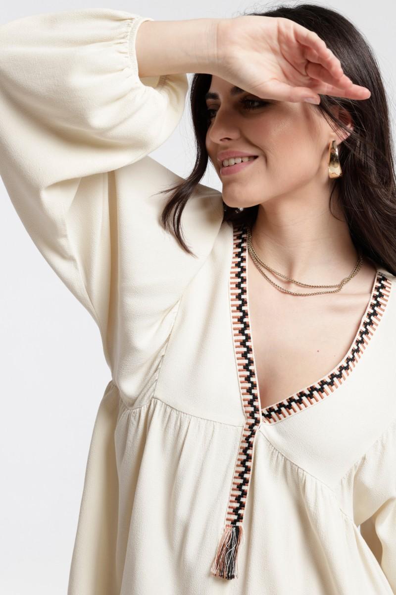 Oky Coky BLUSA EDUARD MANGA FRUNCIDA CREPE VISCOSA