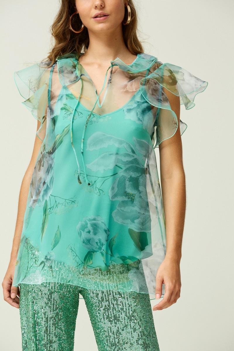 oky coky BLUSA LAZADA CUELLO ORGANZA ESTAMPADA