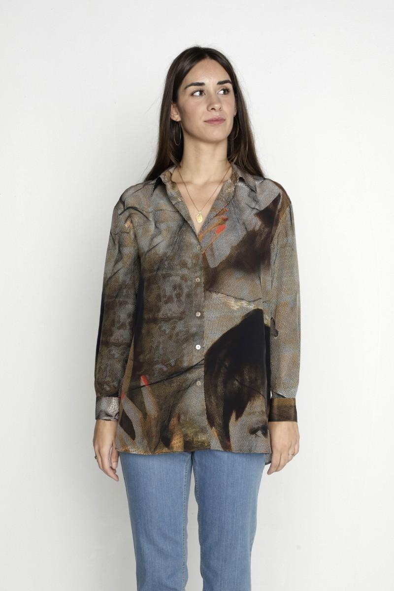 oky coky CAMISA BAJO ASIMÉTRICO ESTAMPADO SEDA