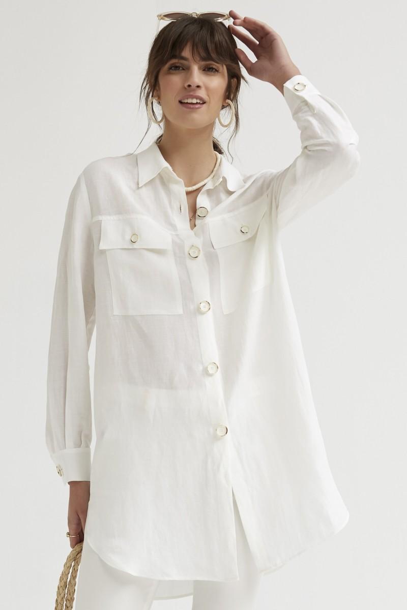 Oky Coky CAMISA LARGA BOTONES DE LINO CON RELIEVE