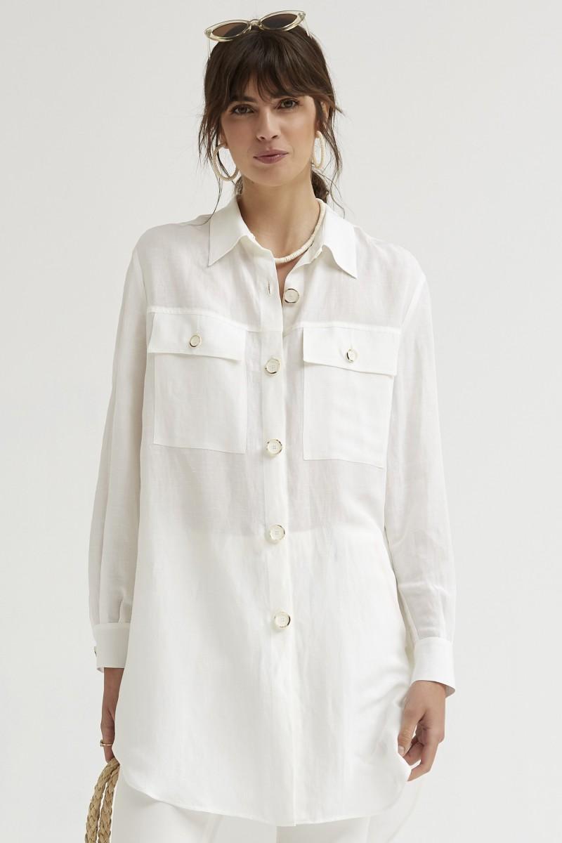 oky coky CAMISA LARGA BOTONES DE LINO CON RELIEVE