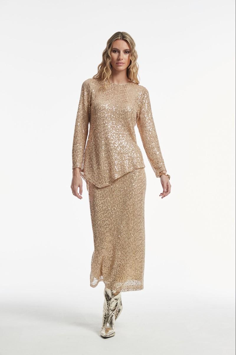 oky coky FALDA ARDEN LENTEJUELA BORDADA SOBRE RED