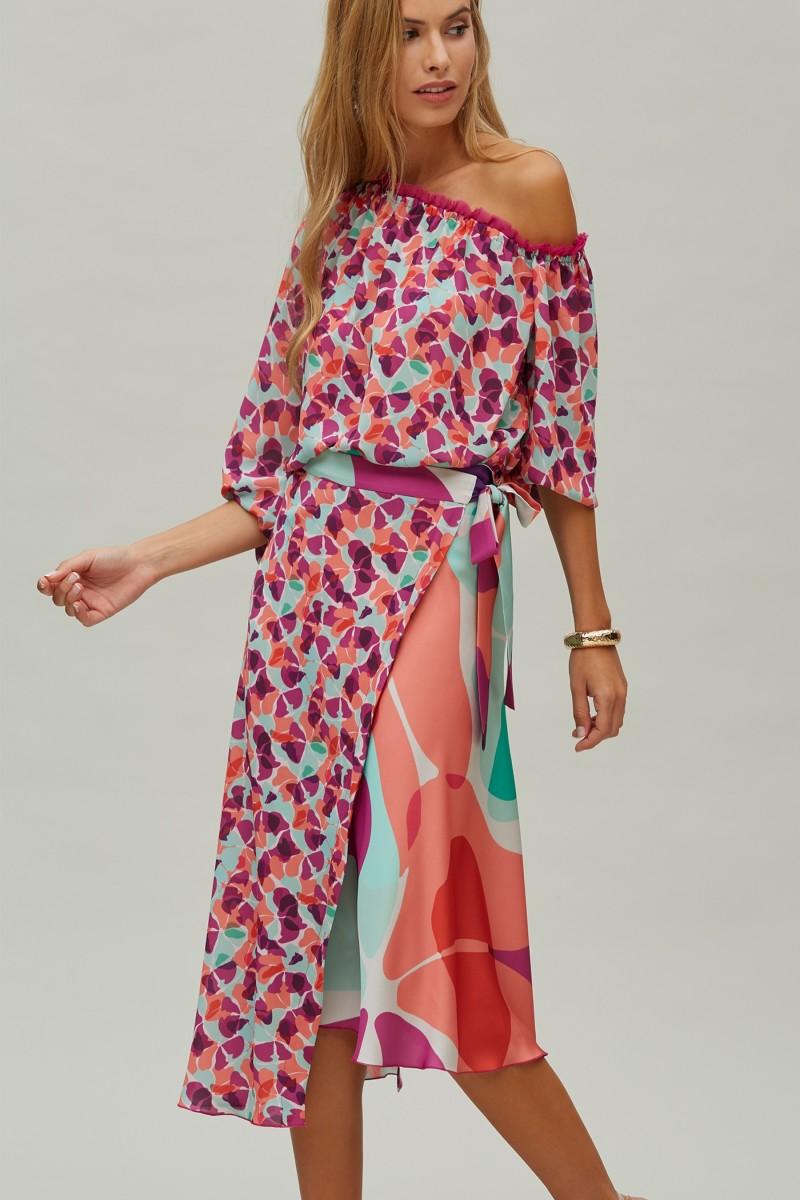 oky coky FALDA CRUZADA ASUIMÉTRICA GASA ESTAMPADA